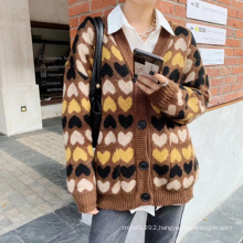 V neck Loose long sleeve cardigans sweater women's heart sweater women cardigan sweaters